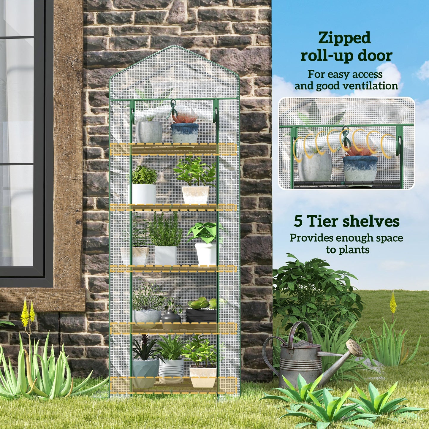 Mini szklarnia Outsunny 193 cm z pięcioma półkami – biała