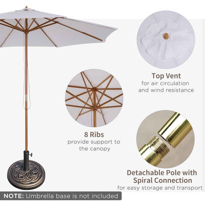 Outsunny 3 m Garden Parasol with Base, Pulley Operated Patio Umbrella, Wooden Parasol, Table Market Umbrella with Rope Pulley Mechanism and 8 Ribs, White