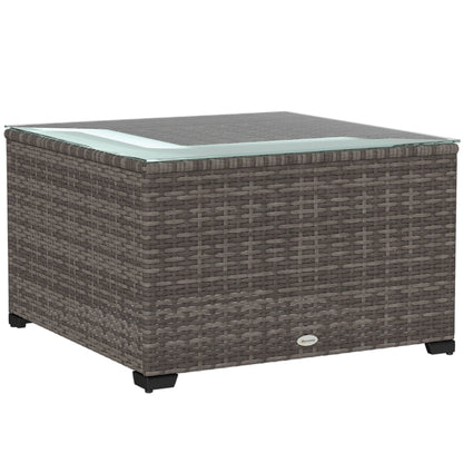Outsunny 62 x 62cm Glass-Top Rattan Side Table - Dark Grey