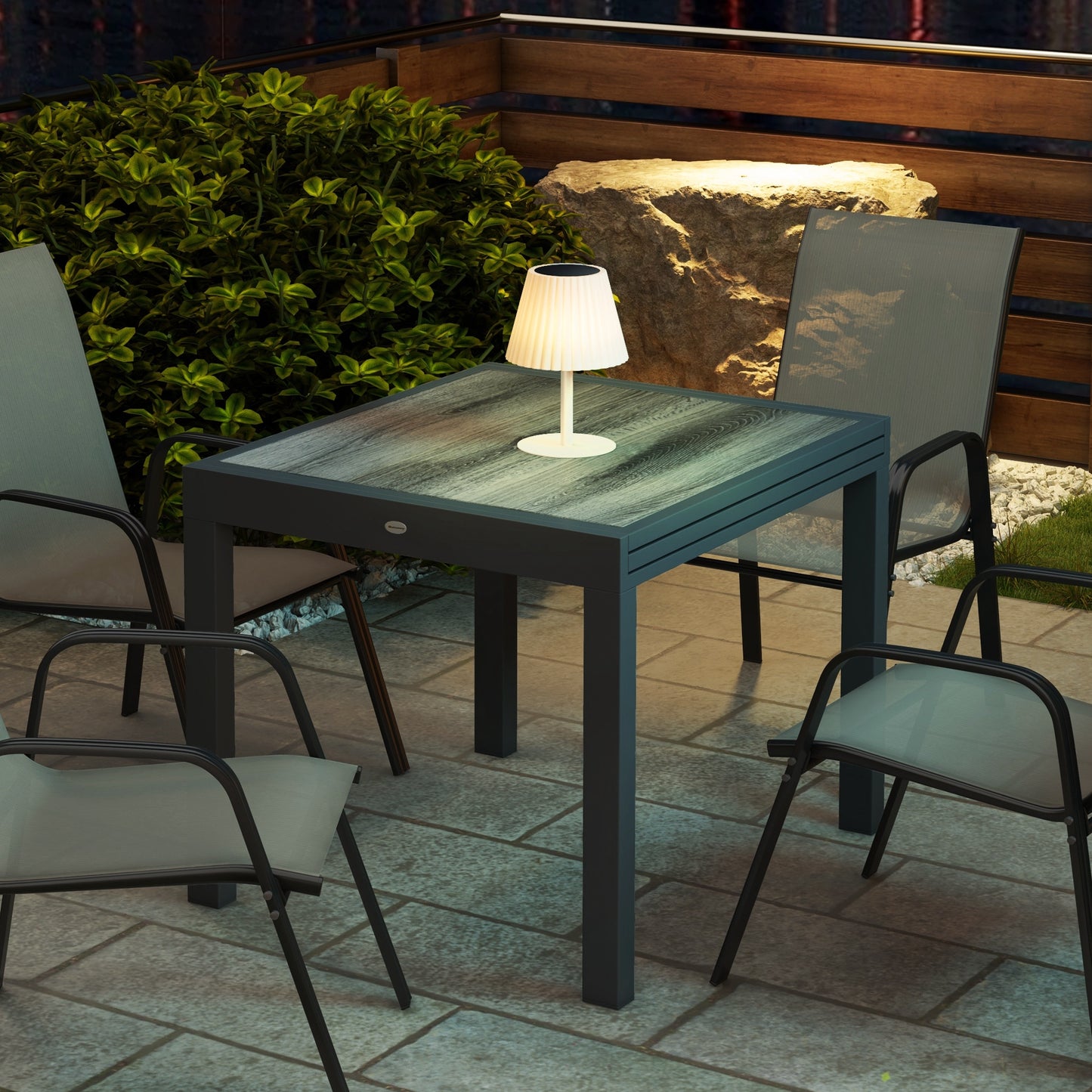 Outsunny Rozkładany Stół Ogrodowy, Stół Jadalny Na Zewnątrz Dla 6 Osób, Aluminiowa Rama Prostokątny Stół Patio Z Plastikowym Blatem, 80/160L x 80W x 75H cm, Szary