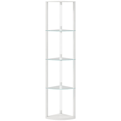 HOMCOM LED Floor Lamp with Shelves, Dimmable Standing Lamp with Foot Switch for Living Room, Bedroom, White