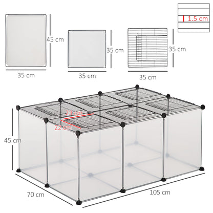 PawHut Pet Playpen مع باب، قفص شبكي معدني لخنازير غينيا، سياج قابل للتخصيص للحيوانات الصغيرة، شينشيلا، للاستخدام الداخلي والخارجي، مع مطرقة، 105 × 70 × 45 سم، قفص شفاف