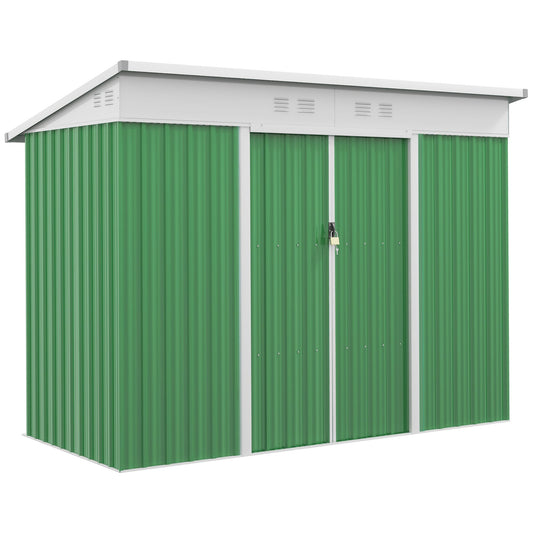 Outsunny 7.6 x 4.3ft Garden Storage Shed with Lockable Sliding Doors and Ventilation, Metal Garden Tool Storage House, Green