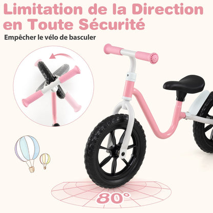 12 Inch Balance Bike No Pedal Training Bicycle with Adjustable Handle and Seat-Pink