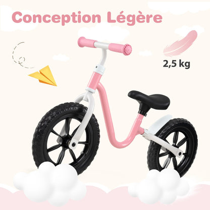 12 Inch Balance Bike No Pedal Training Bicycle with Adjustable Handle and Seat-Pink