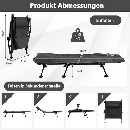 Folding Camping Cot with Detachable Mattress and 6-Position Adjustable Backrest for Camp/Office