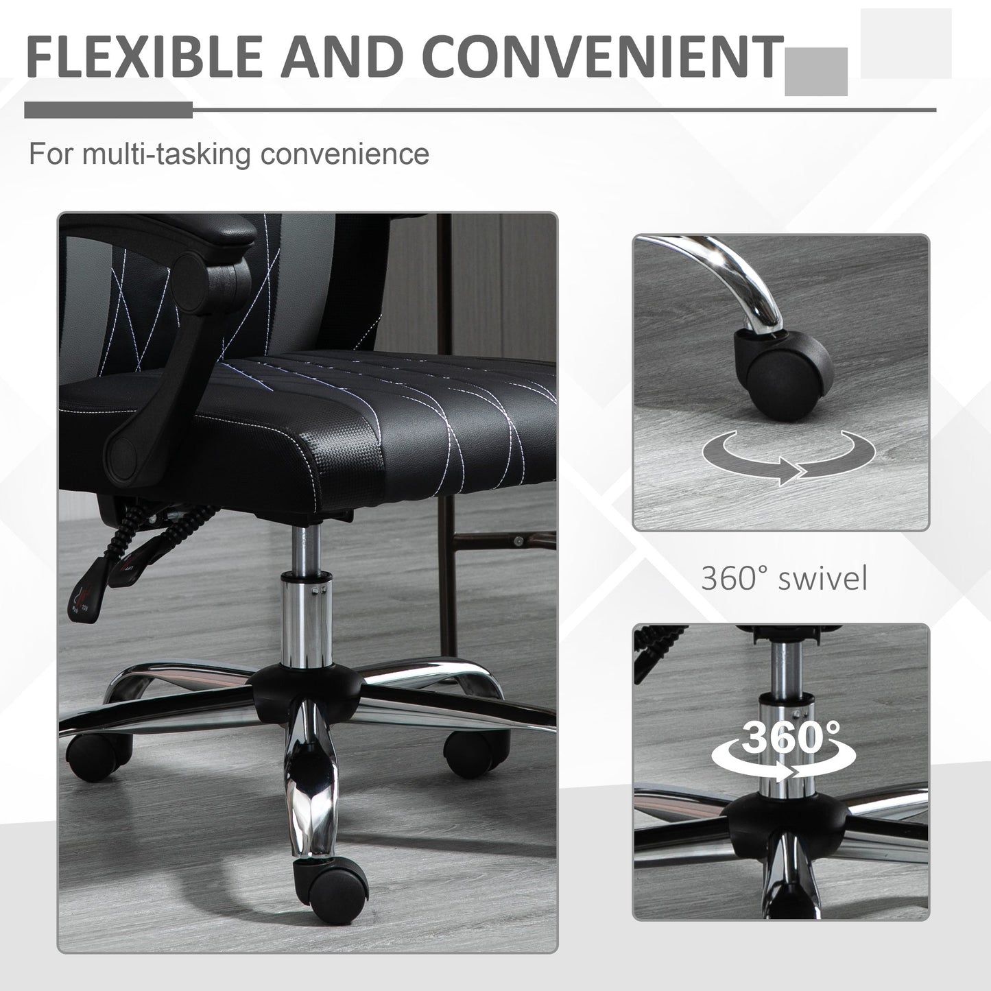 Vinsetto Office Chair Ergonomic Desk Chair with Rotate Headrest, Lumbar Support & Adjustable Height, 360° Swivel Computer Chair