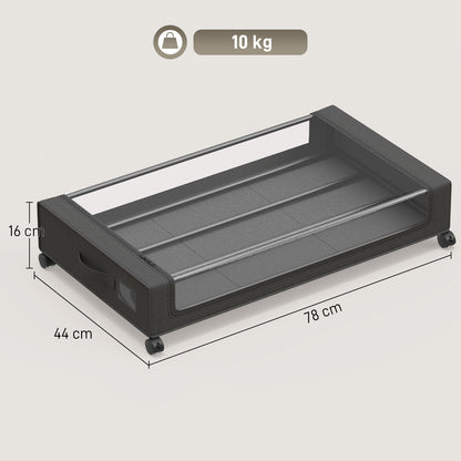 HOMCOM 40L Under Bed Storage On Wheels Pack of 2, Fabric Rolling Under Bed Drawers with Clear Lid, Zip, Steel Frame, Black