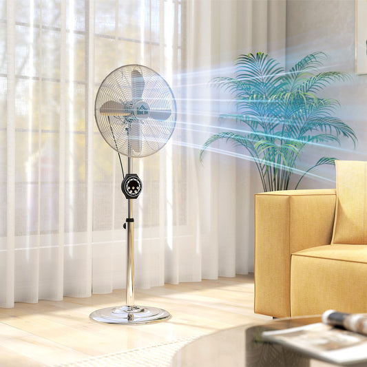 HOMCOM 16" Metal Pedestal Fan with Oscillating, Adjustable Height - Silver Tone