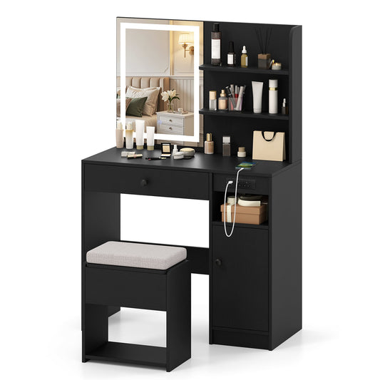 Vanity Desk with Mirror in Black