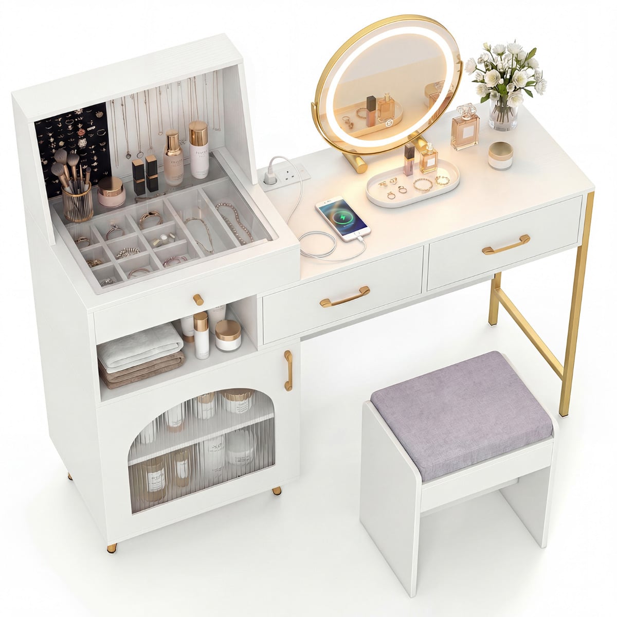 Vanity Desk with Mirror and Lights Makeup Vanity Table with 3 Lighting Modes-White