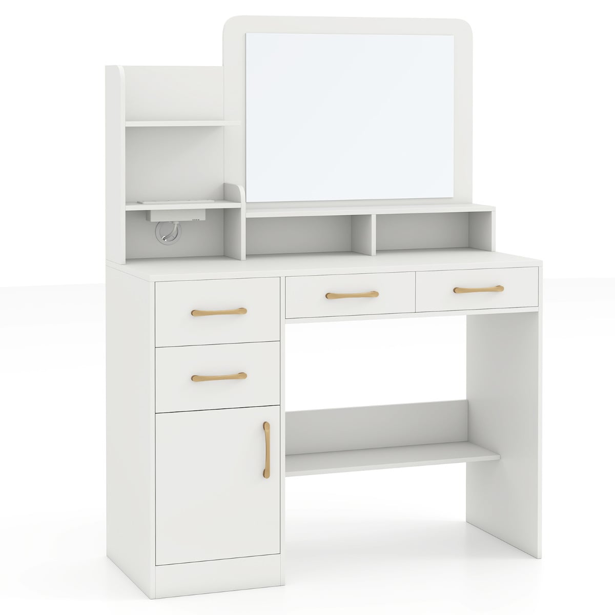 Vanity Desk with Mirror Dressing Table with Charging Station-White