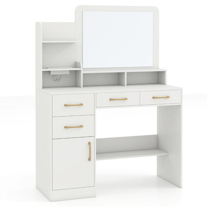 Vanity Desk with Mirror Dressing Table with Charging Station-White