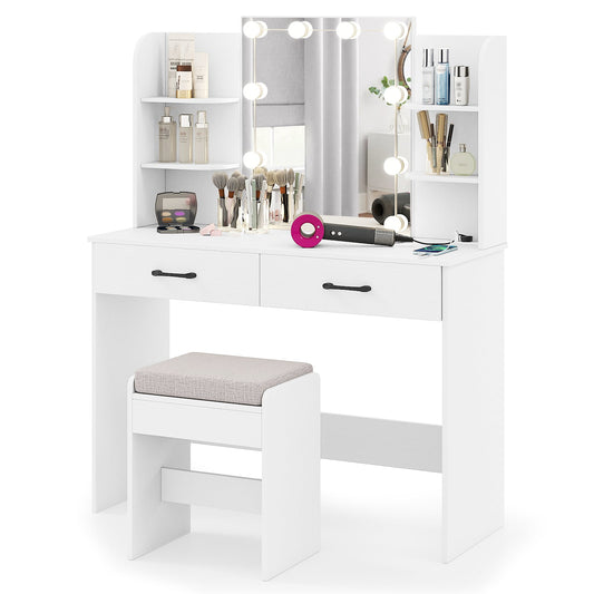 Vanity Set with 3-Color Lighting and Adjustable Brightness in White
