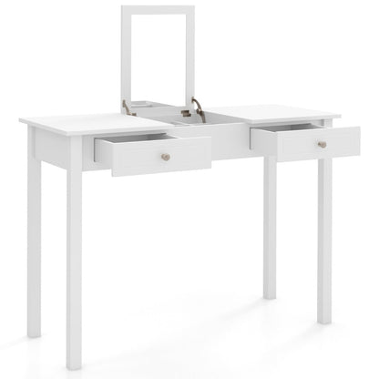 Vanity Desk with Flip Top Mirror and Drawers  for Studying Working Writing-White