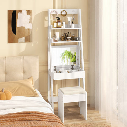 Vanity Desk Set with Flip Top Mirror and Hooks-White