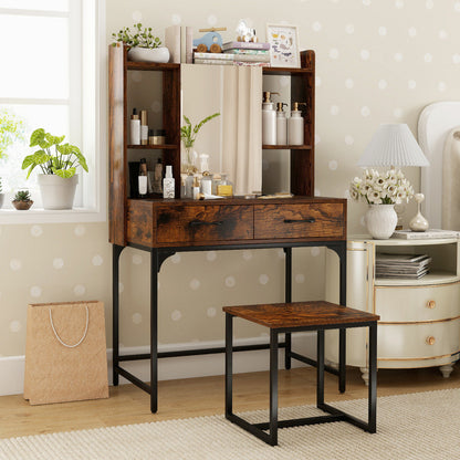 Vanity Desk with Mirror and Stool Wide Makeup Dressing Table-Rustic Brown