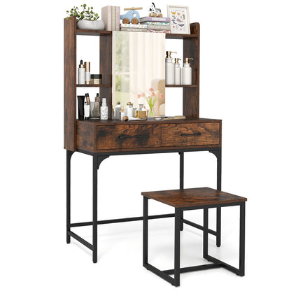 Vanity Desk with Mirror and Stool Wide Makeup Dressing Table-Rustic Brown