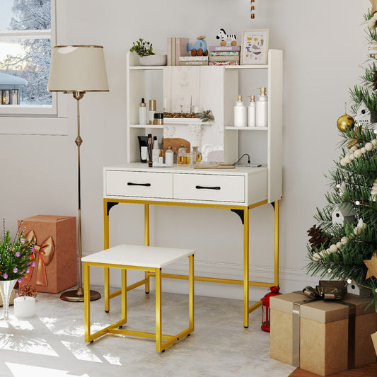 Vanity Desk with Mirror and Stool Wide Makeup Dressing Table-White