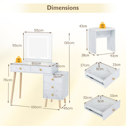 Vanity Desk Makeup Vanity Set with 3 Lighting Modes-White