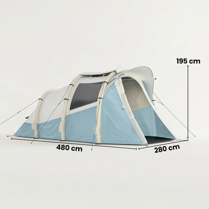 Outsunny Inflatable Camping Tent w/ Air Pump, Easy Setup 2-3 Person Blow Up Tent, Light Blue