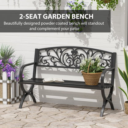 Outsunny 127L x 60W x 85H cm Powder Coated Garden Bench for Patio Backyard, Steel-Black