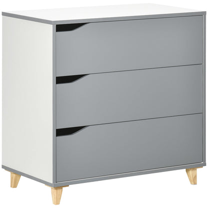 3 Drawer Storage Chest Cabinet Unit with Pine Wood Legs for Bedroom, Living Room, 75cmx42cmx75cm, Grey