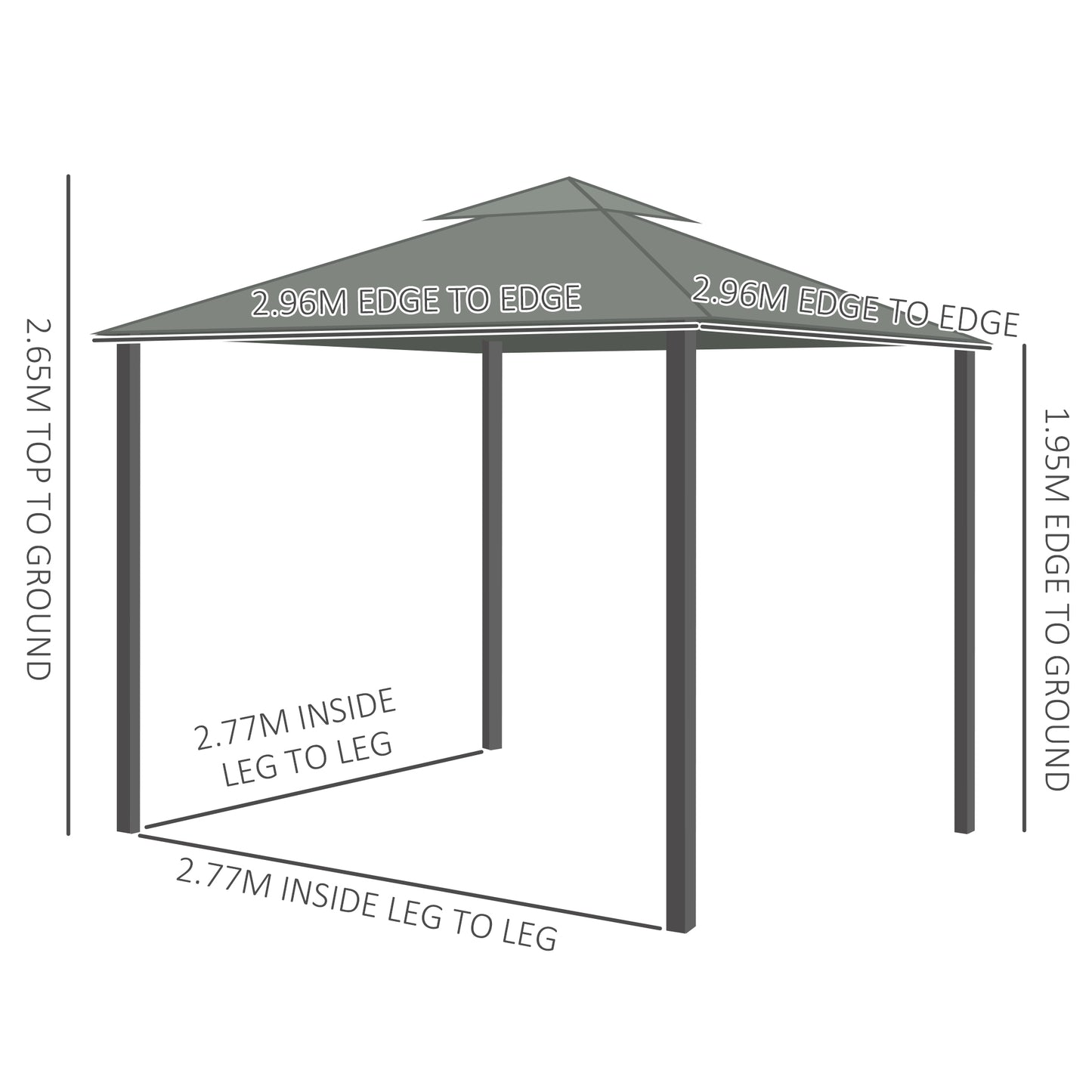 Outsunny 3 x 3(m) Patio Altana Baldachim Pawilon ogrodowy Namiot schronienie namiot z 2-poziomowym dachem hydrofobowym, moskitierą i zasłonami, aluminiowa rama, ciemnoszary