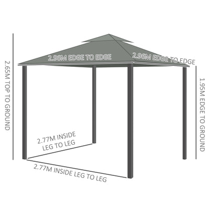 Outsunny 3 x 3(m) Patio Altana Baldachim Pawilon ogrodowy Namiot schronienie namiot z 2-poziomowym dachem hydrofobowym, moskitierą i zasłonami, aluminiowa rama, ciemnoszary