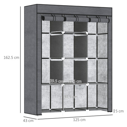 HOMCOM Fabric Wardrobe, with Rails and Shelves - Dark Grey
