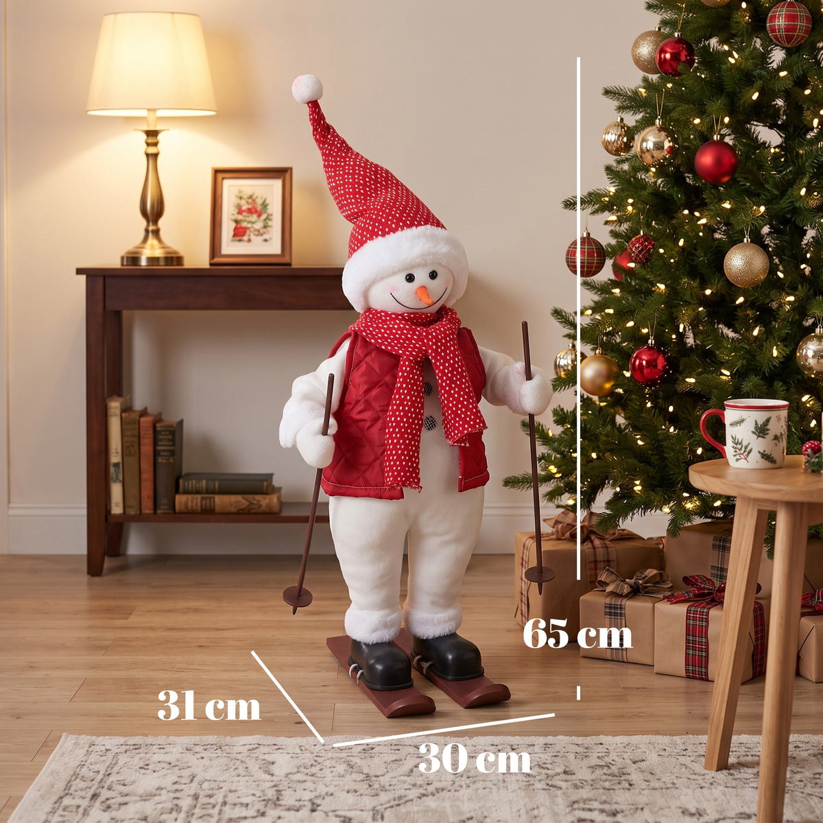 HOMCOM 2ft Singing Skiing Santa Claus, Standing Christmas Animated Santa Figure with Ski Board, Poles, Sound/Touch Activated