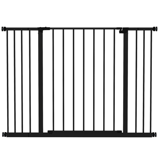 PawHut Dog Gate Pet Safety Gate Stair Barrier Pressure Fit Adjustable 76-82/86-97/101-107 cm, Black