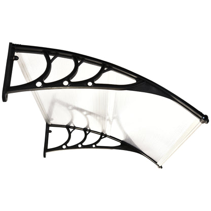 Outsunny Front Door Canopy Outdoor Awning Aluminium Rigid Plastic Polycarbonate Rain Shelter UV Water Rain Resistant 120 x 75cm White