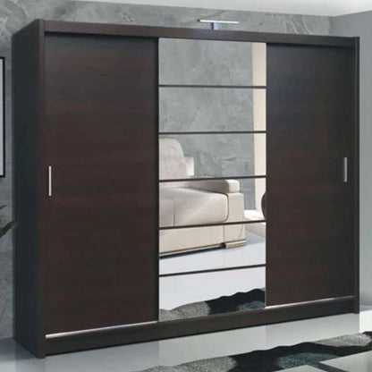 Rotherham Warm Wood Effect Sliding Door Mirror Wardrobe