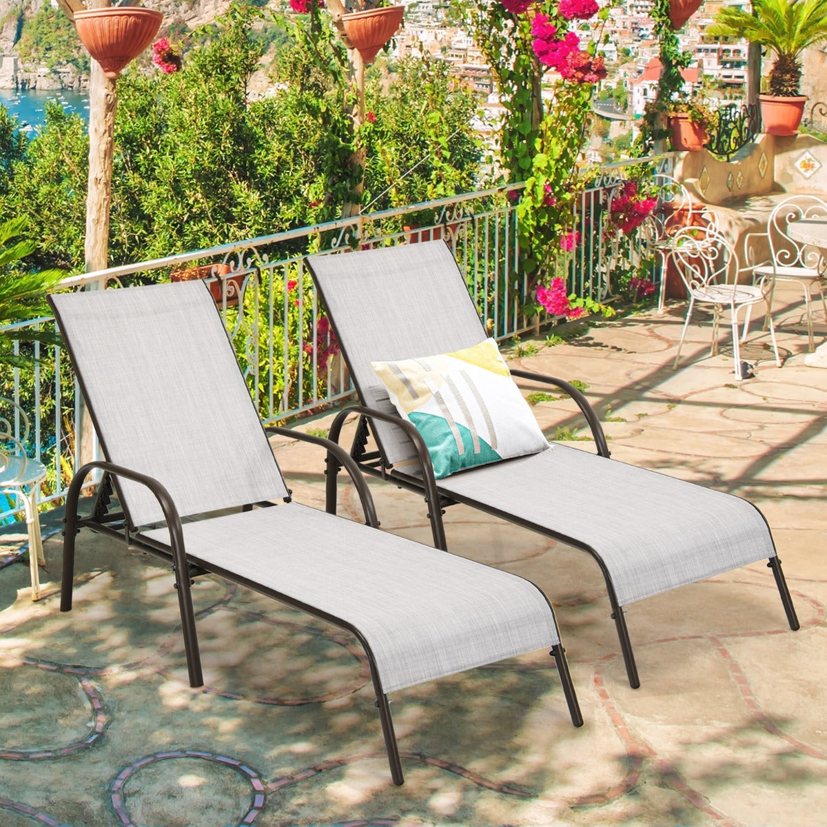 Versatile Chaise Lounge Chair with 5 Adjustable Positions Iron Construction-Grey