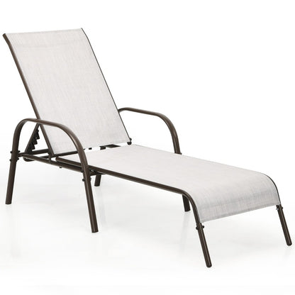 Versatile Chaise Lounge Chair with 5 Adjustable Positions Iron Construction-Grey