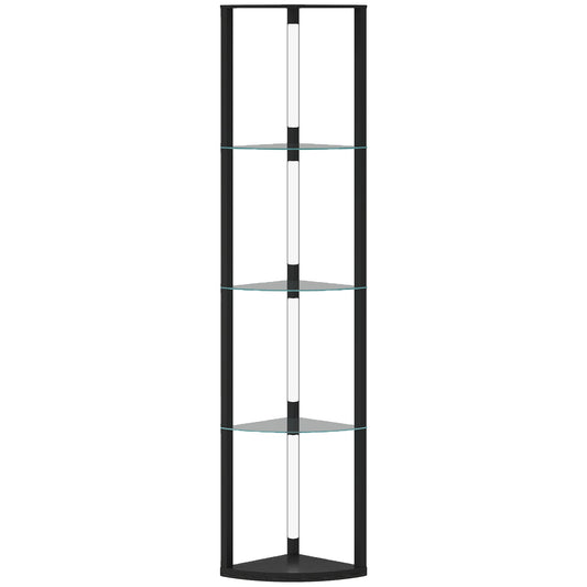 HOMCOM LED Floor Lamp with Shelves, Dimmable Standing Lamp with Foot Switch for Living Room, Bedroom, Black