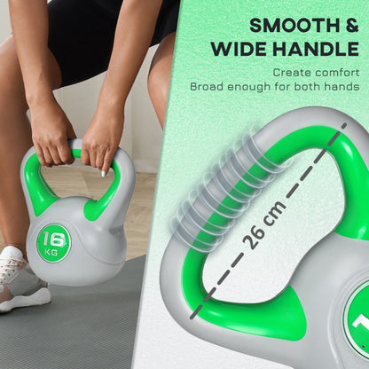 SPORTNOW Kettlebell, 16kg Kettle Bells with Handle for Home Gym Weight Lifting and Strength Training, Green and Grey