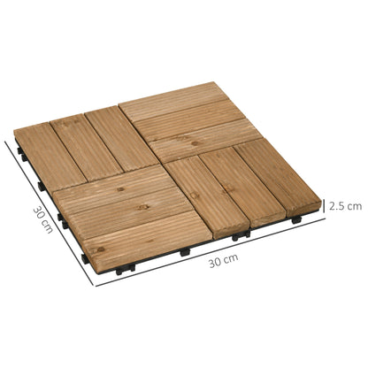 27 Piece Wooden Interlocking Decking Tiles, Outdoor Flooring For Patio, Balcony Terrace Hot Tub 30 x 30 cm per Piece 2.5㎡ per Pack - Brown