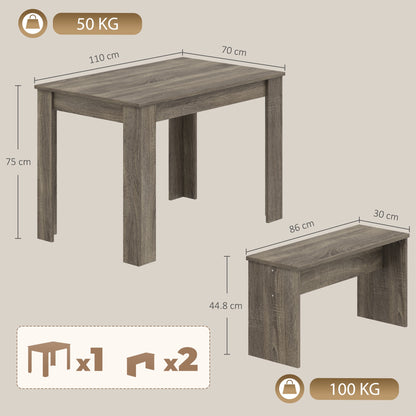 HOMCOM Kitchen Dining Table and 2 Benches Set, Table and Chairs Set for Limited Space, Grey Wood Effect