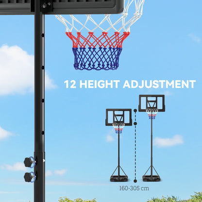 SPORTNOW 2.3-3.05m Basketball Hoop and Stand, with Weighted Base, Wheels, Black