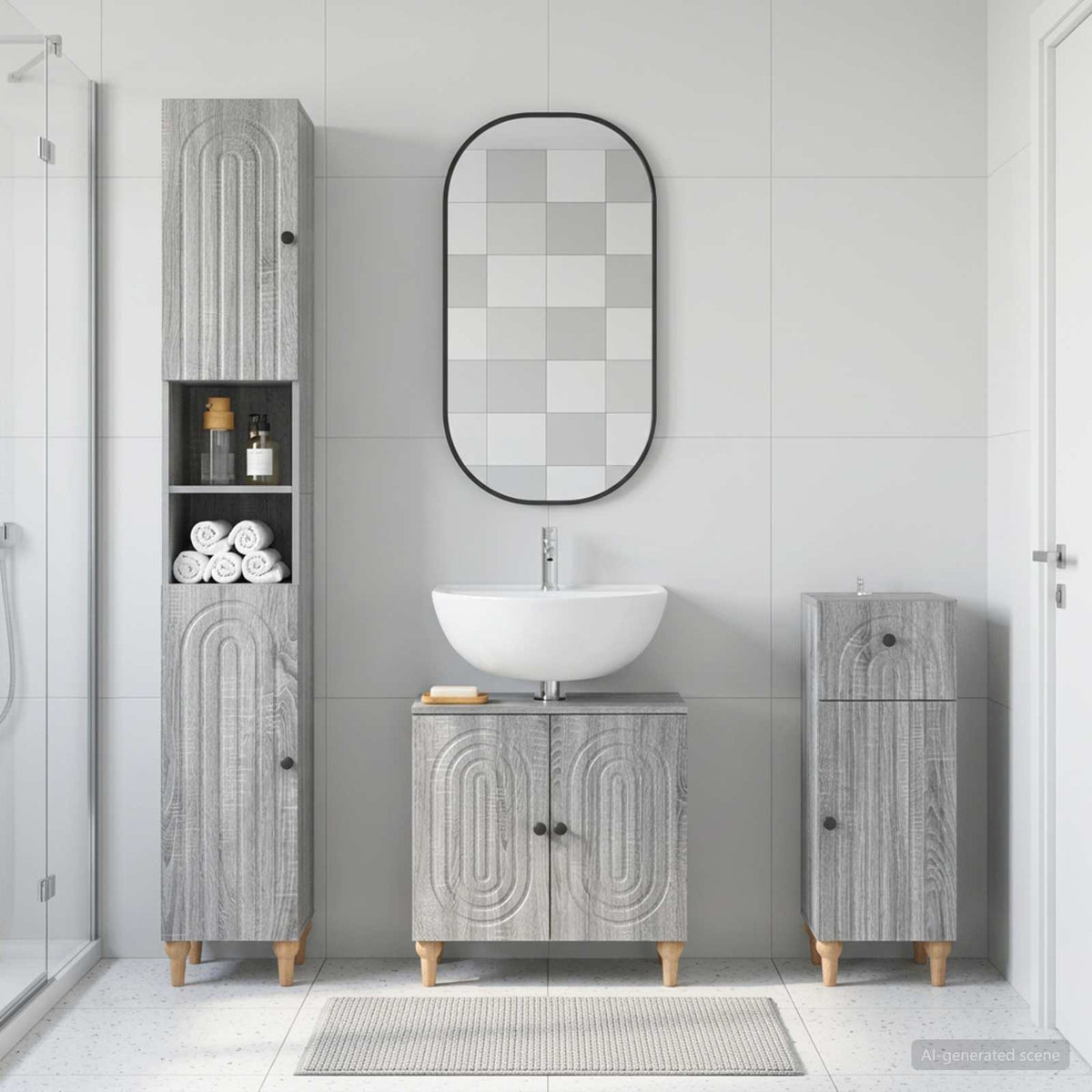 vidaXL 3 Piece Bathroom Cabinet Set ALKMAAR Grey Sonoma 1