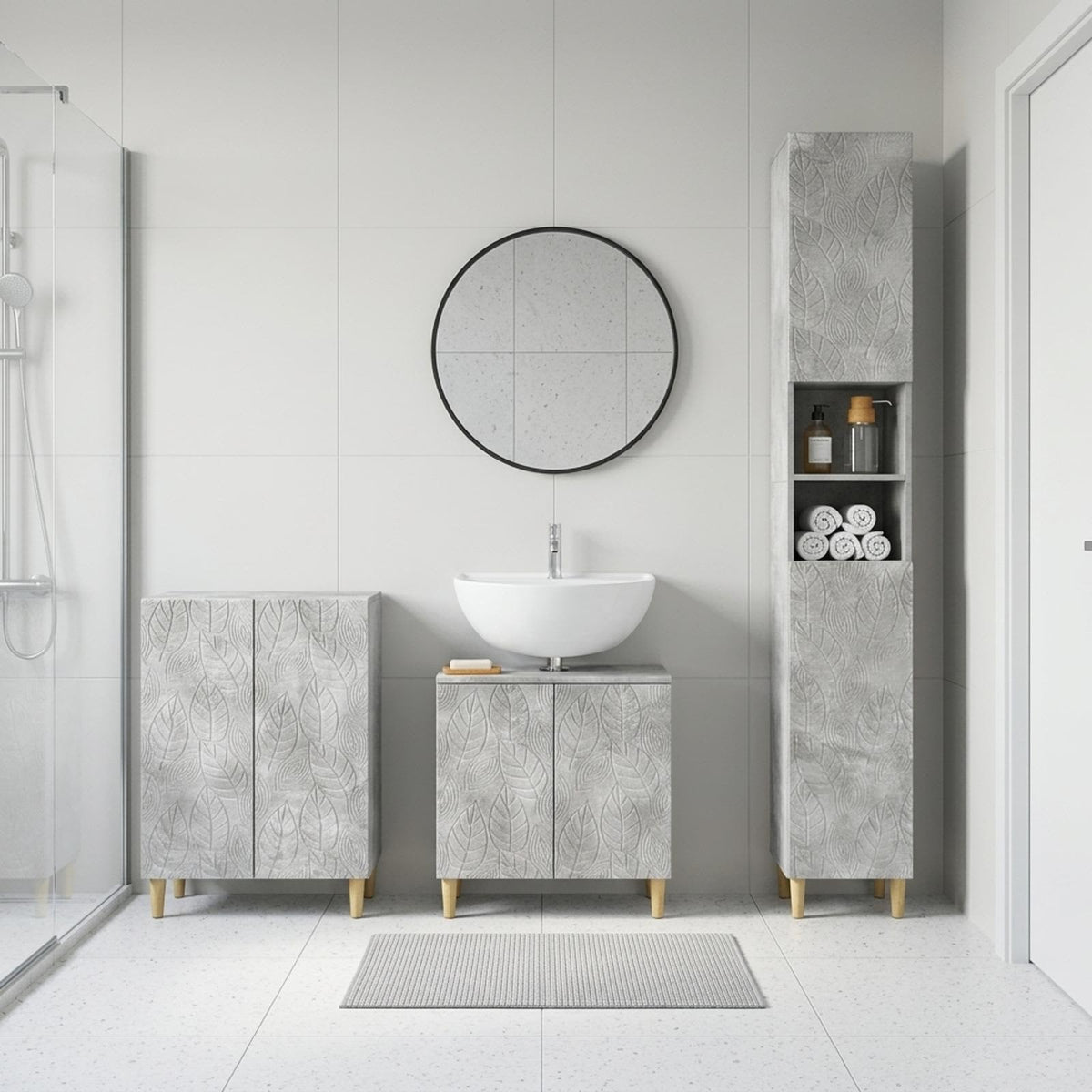 vidaXL 3 Piece Bathroom Cabinet Set DELFT Concrete Grey 1