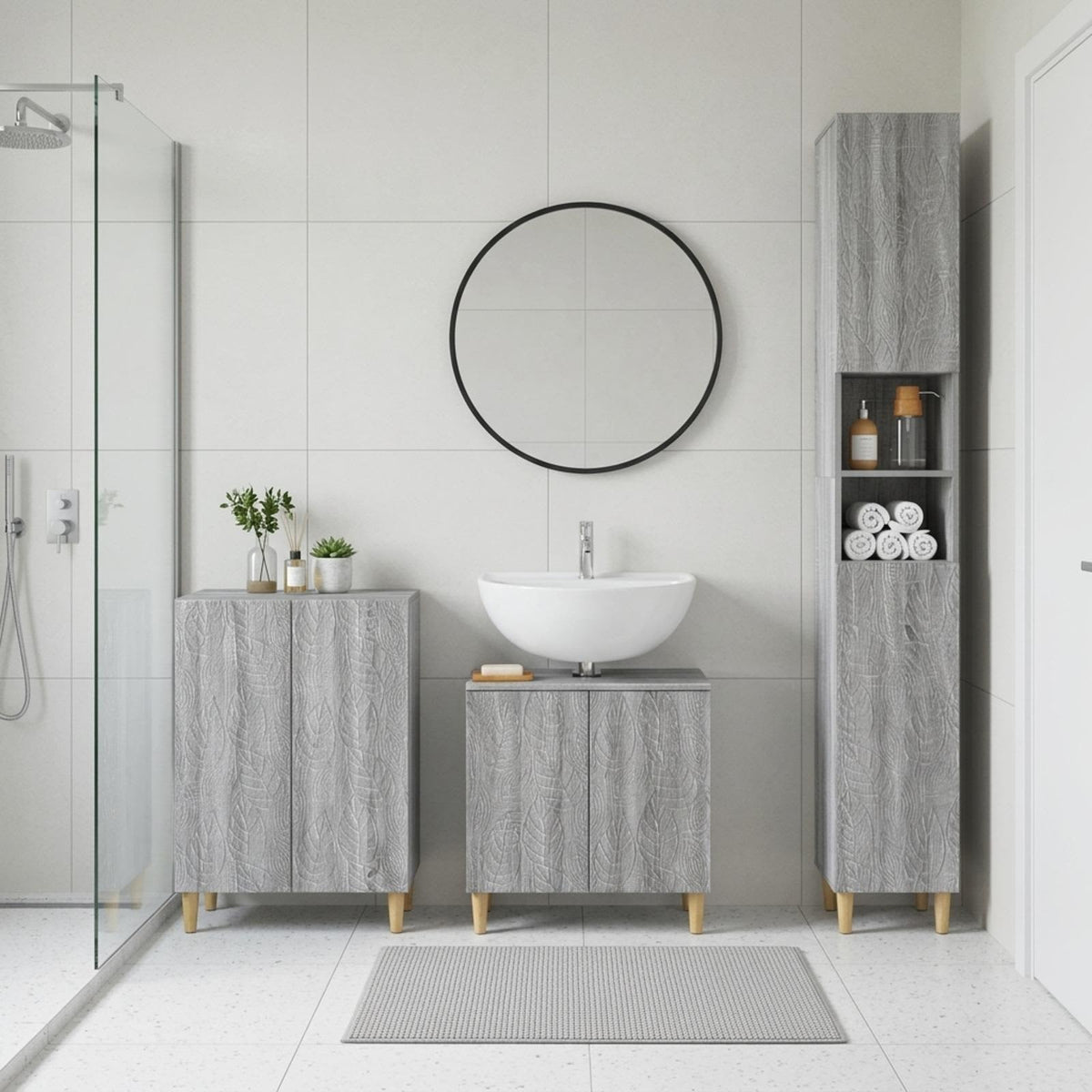 vidaXL 3 Piece Bathroom Cabinet Set DELFT Grey Sonoma Engineered Wood 1