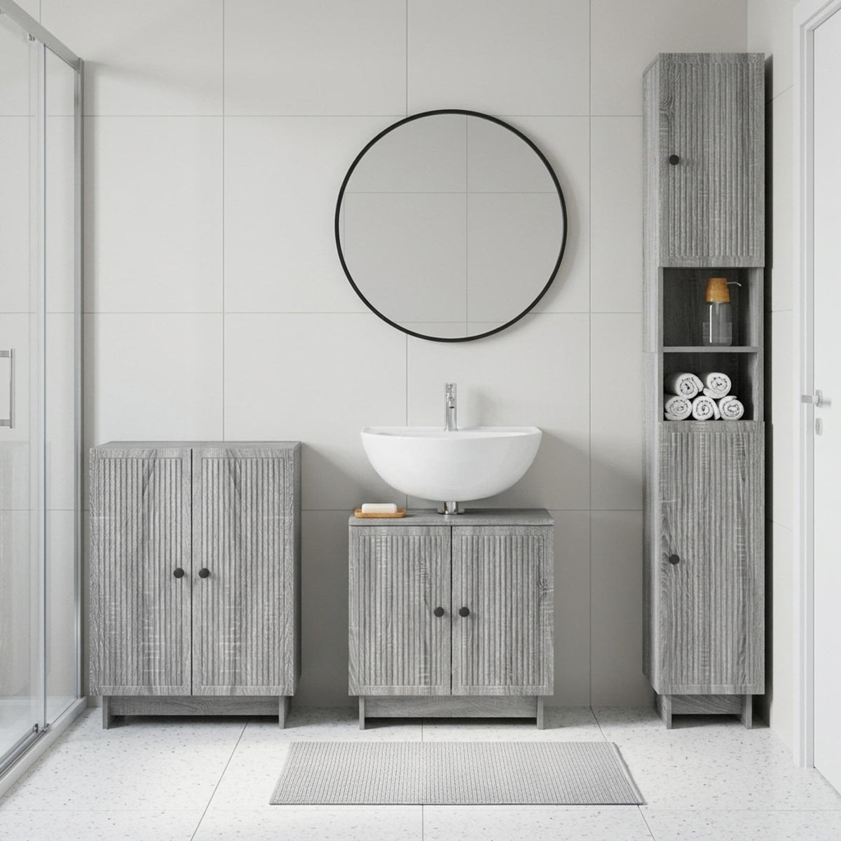 vidaXL 3 Piece Bathroom Cabinet Set EDE Grey Sonoma Engineered Wood 1