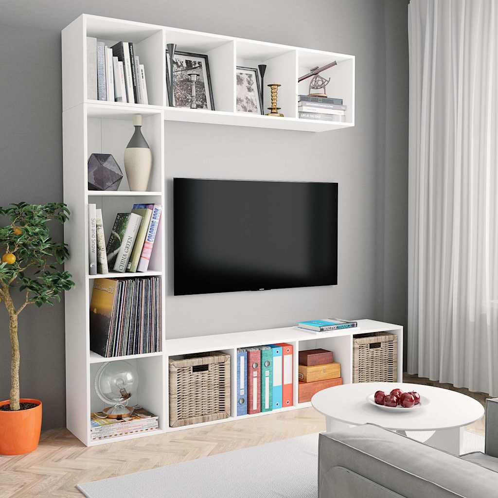 vidaXL 3 Piece Book/TV Cabinet Set White 180x30x180 cm 1