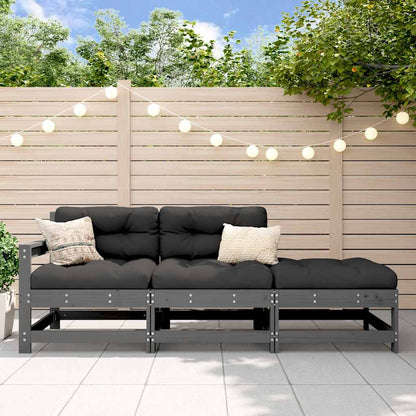 vidaXL 3 Piece Garden Lounge Set with Cushions Grey Solid Wood 1