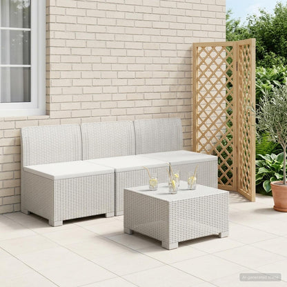 vidaXL 3-Seater Garden Sofa Rattan Look 3-Seater PP White 1
