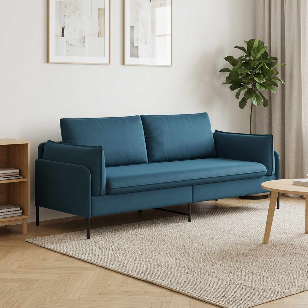 vidaXL 3-Seater Sofa 3-Seater Blue 222 x 81 x 89 cm Velvet 1