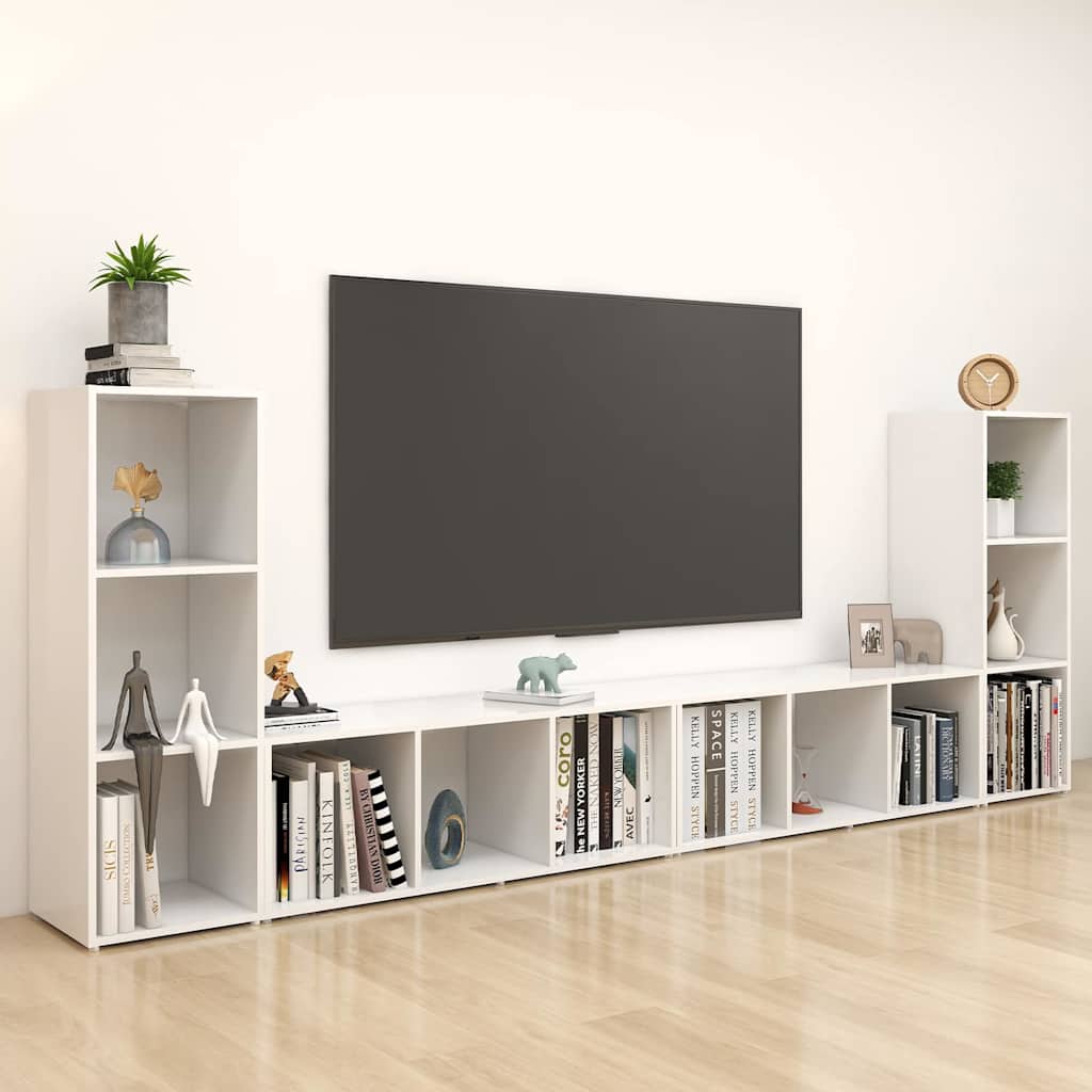 vidaXL 4 Piece TV Cabinet Set White 107x35x37 cm Engineered Wood 1